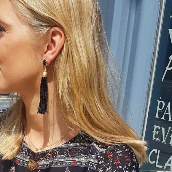 stella & dot ~ gita tassel earrings black with gold tone accents - Picture 5 of 7